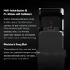 Red dot optic sight with multi-reticle system and co-witness feature on a black handgun slide.