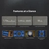 Flashlight features showing premium O-aluminum, 2500 lumens brightness, large battery, bezel, side button, and tail button.