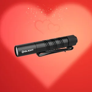 Olight Black I3T 2 flashlight, side view with pocket clip, for everyday carry and illumination.