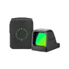 Black Osi Sight red dot sight with green screen, charging case shows green battery meter, 25, 50, 75, and 100 markers.