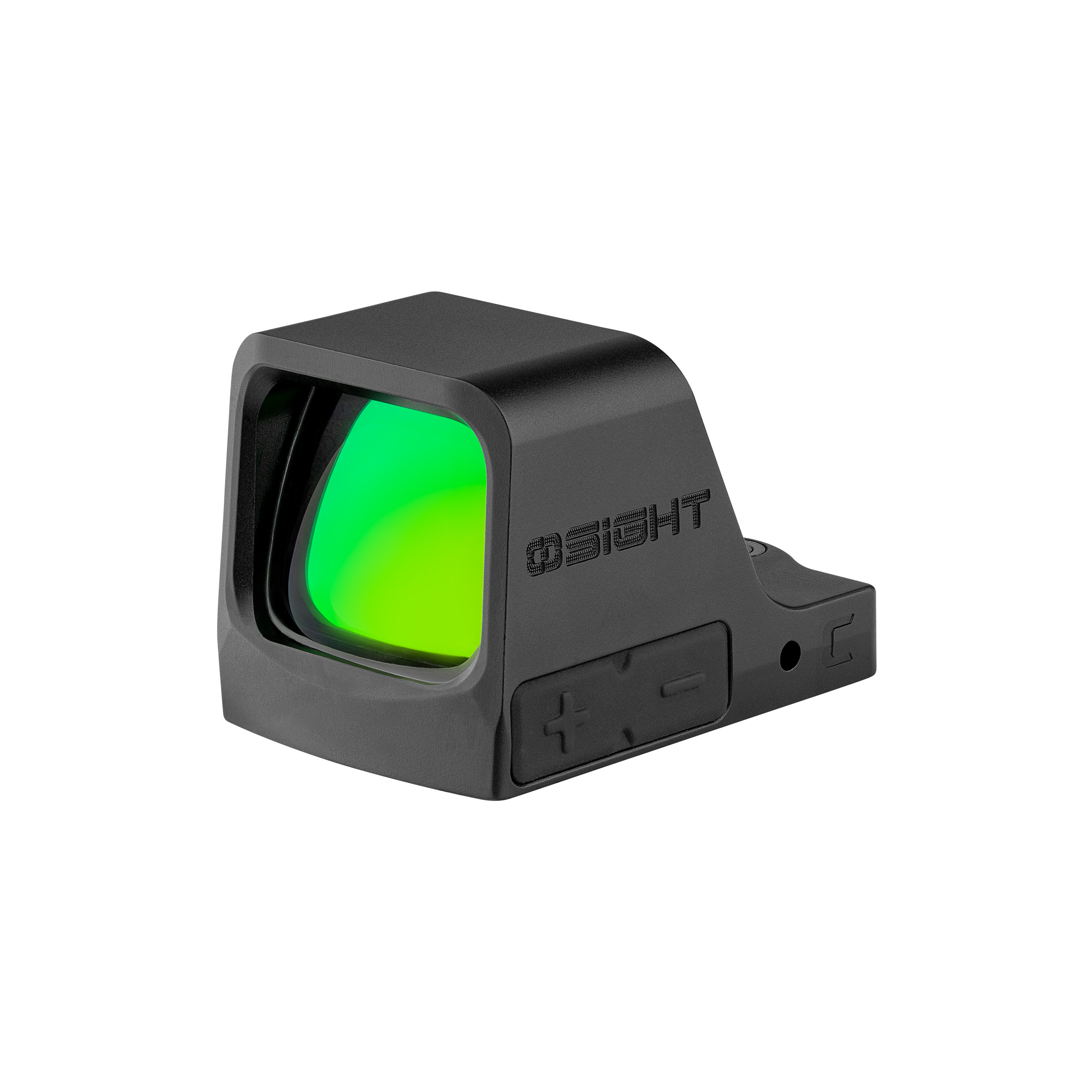 Olight Black Osight C Green Dot Reflex Sight Angle View with Bright Glass Window for Hunting and Tactical Shooting