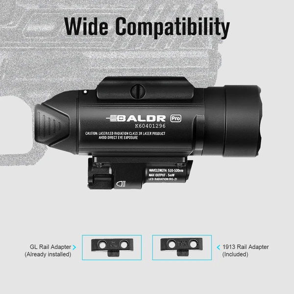 Olight Baldr PRO Black 1350 Lumen Green Laser – Rail Mounted Tactical Weapon Light