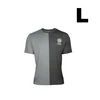 Two tone grey split design t-shirt with small graphic chest logo size L