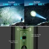 Tactical flashlight with floodlight (7000 lumens, 450 meters) and spotlight (900 lumens, 600 meters) modes.