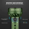 Olight intuitive flashlight interface: rotary knob, brightness, battery, and light color indicators for easy operation.