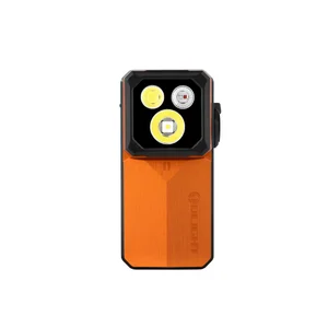 Olight orange compact everyday carry flashlight with three LED lights on a white background