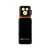 Olight orange and black flat EDC flashlight with triple LED emitters on white background