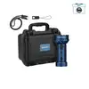 Olight Marauder Mini blue flashlight set with protective carrying case, charging cable, and lanyard on white background
