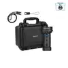 Olight high power flashlight kit with protective carrying case, charging cable, and lanyard on white background