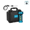 Olight blue high-performance flashlight kit with heavy-duty carrying case, charger, and lanyard on white background