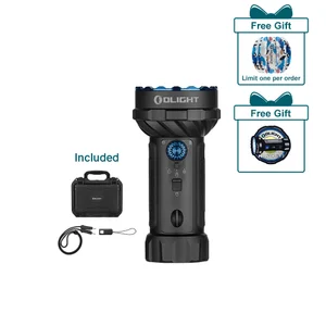 Olight Marauder 2 flashlight with carrying case, charging cable, and free gifts: i5T flashlight and bandana