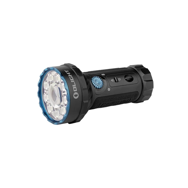 Olight Marauder Mini: compact black multi-function flashlight with a large blue bezel and numerous LED emitters