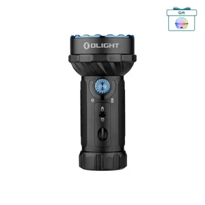 Olight Marauder Mini: compact black multi-function flashlight with a large blue bezel and numerous LED emitters