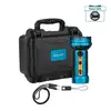 Olight Marauder 2 LED flashlight blue with case, charging cable, and Olight patch gift on white background