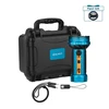 Olight Marauder 2 LED flashlight blue with case, charging cable, and Olight patch gift on white background
