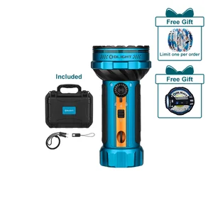 Olight Marauder Mini 2 flashlight with carrying case, charging cable, and two free gifts