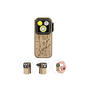 Olight Tan OCLIP PRO front view with etched pattern and multiple lights, a versatile clip light for everyday carry.