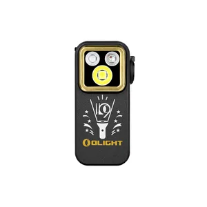 Olight Black Oclip Pro Front View with Gold Bezel, Three LEDs for Portable Illumination