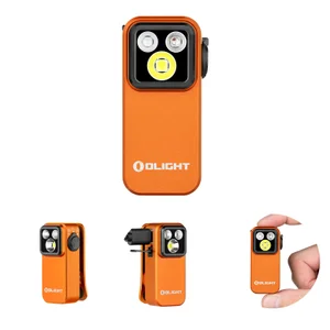 Olight Orange Oclip Pro EDC Light Front View with Magnetic Clip and Multi-LED for Portable Illumination