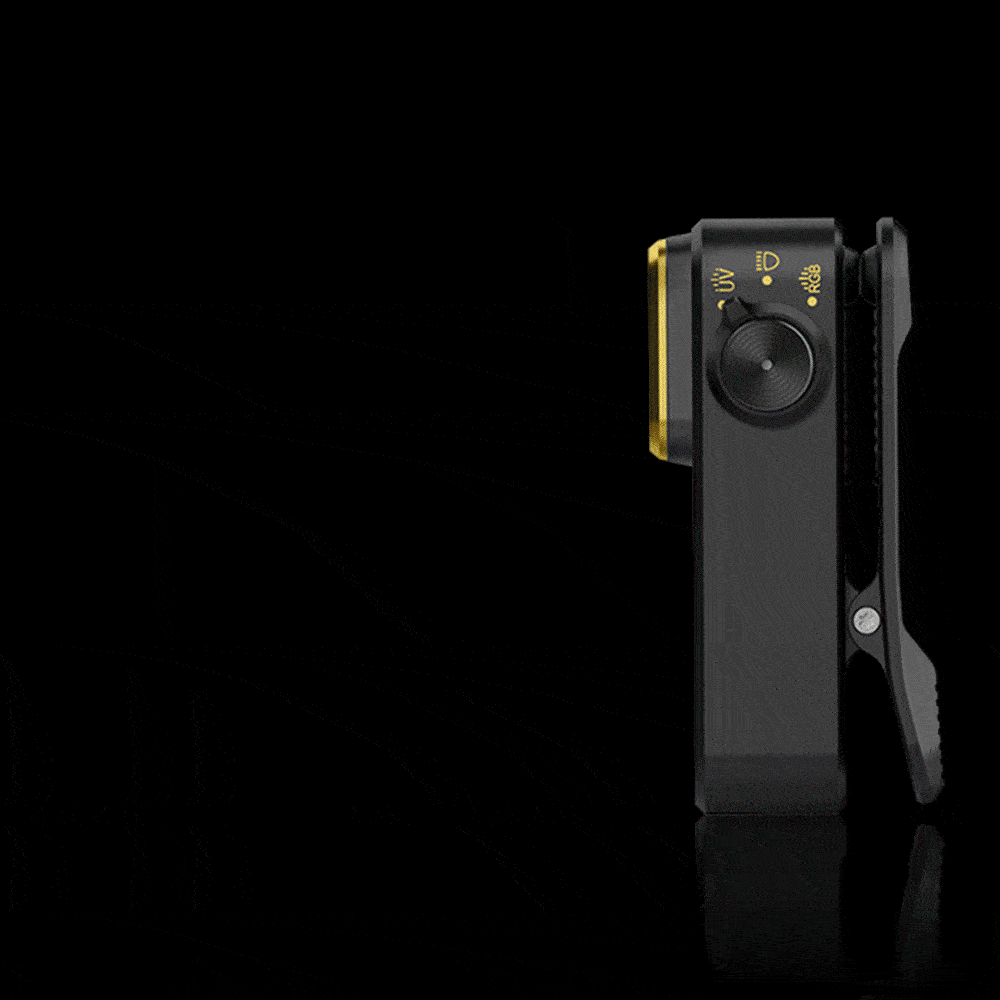 Olight Black Oclip Pro Side View with UV, Spot, and RGB Functions for Everyday Carry
