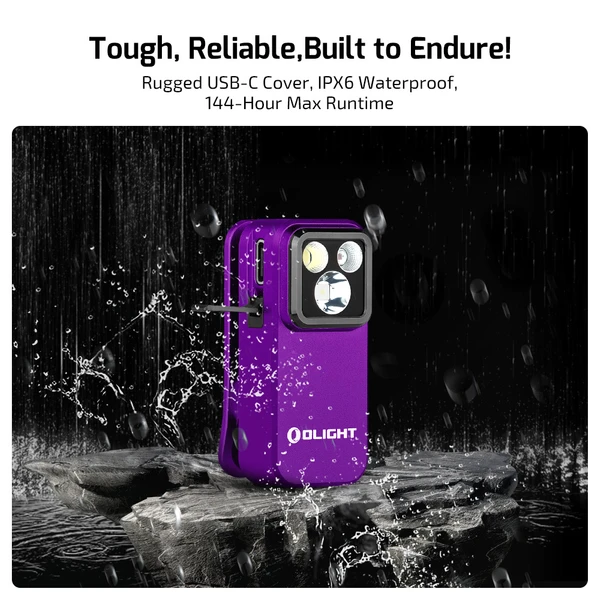 Olight Oclip Pro Purple – Clip-On 500 Lumen Flashlight, Flood/Spot/Red Light