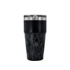 Black insulated tumbler with topographic map design and clear lid.