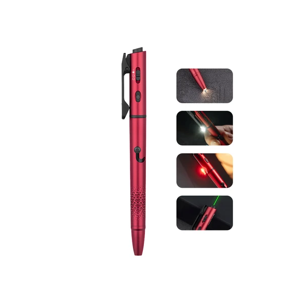 Olight Red Open 3 Penlight with Green Laser and LED Beam Close-up Details for Writing and Presentation Use