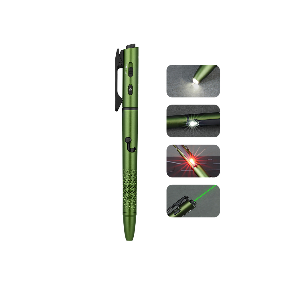 Olight Green Open 3 penlight with laser pointer and glass breaker for daily use.