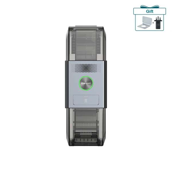 Olight Gray Ostation X AA and AAA Smart Battery Charger Front View with LED Indicator and Gift Wall Mount Bracket
