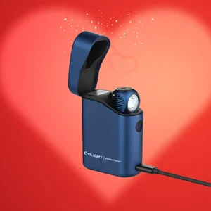 Olight Blue Perun 3 Mini and Baton 4 Premium with Wireless Charger for portable lighting needs