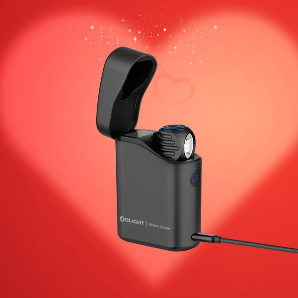 Olight Perun 3 Mini and Baton 4 Premium black charging case for portable EDC and tactical use.