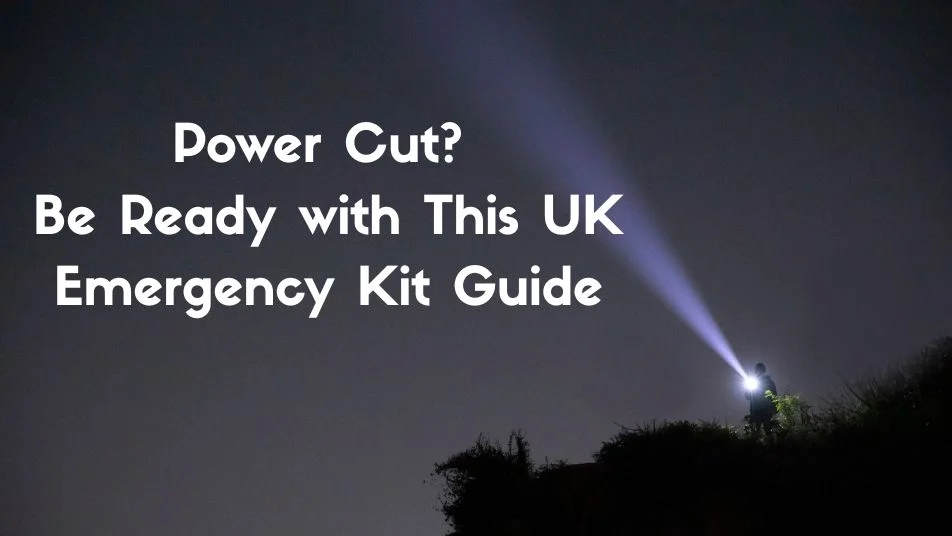 Power Cut? Be Ready with This UK Emergency Kit Guide. Person holds a flashlight in the dark.