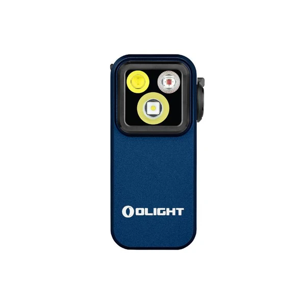 Olight Blue Oclip Pro front view with multi-purpose light, ideal for everyday carry and outdoor adventures.