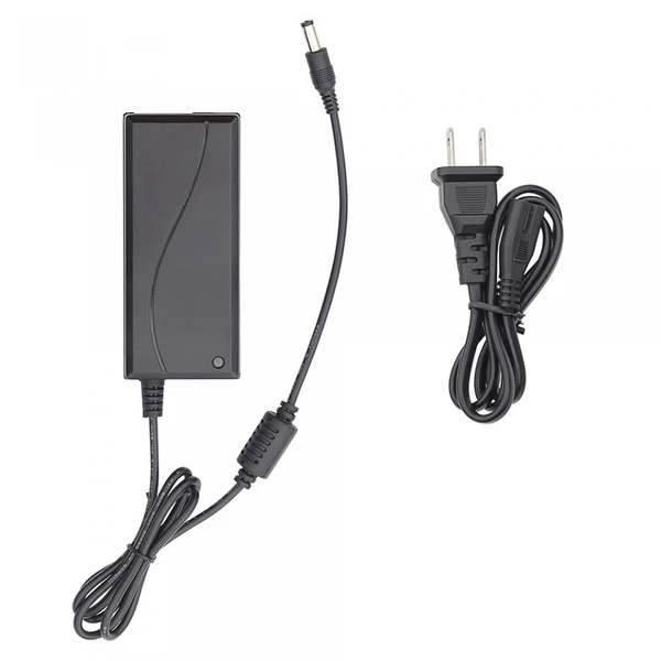 Black AC/DC power adapter with DC barrel plug and separate power cord