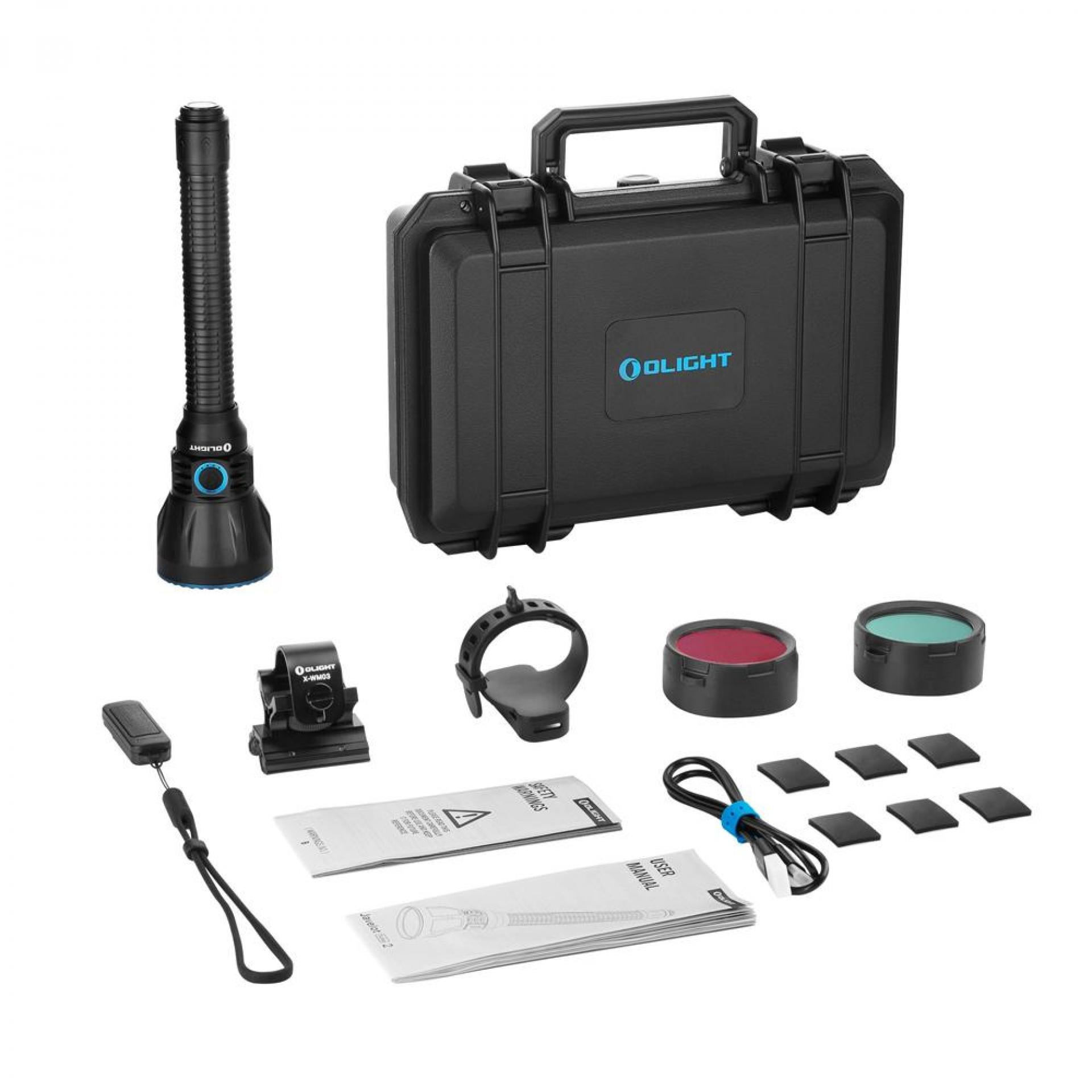 Olight Black Javelot Turbo 2 Flashlight Kit with Case, Mount, and Filters for Hunting and Outdoor Use