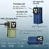Compact EDC clip-on flashlight specifications featuring floodlight, spotlight, UV light, USB-C charging, and dimensions