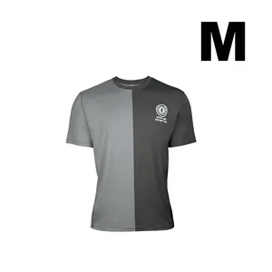 Two-tone gray and dark gray T-shirt, split design, round neck, short sleeves, M size.