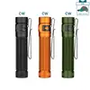 Olight Orange, Black, Green Baton 4 Pro flashlights in a row, featuring dual switches and dual charging for everyday adventure.