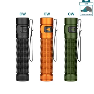 Olight Black Baton 4 Pro Premium Edition Flashlight Side View with Green Button and Textured Body for Everyday Carry