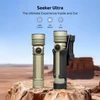 Olight Desert Tan Seeker Ultra Flashlight with Holster on Outdoor Rock for Desert Exploration and Search Rescue
