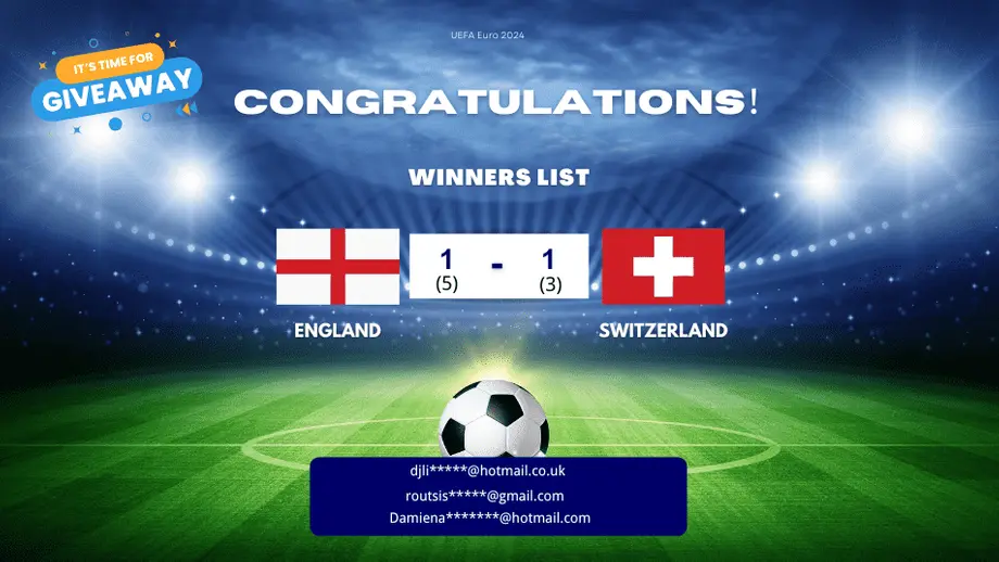Football Quarter-finals Giveaway:  England VS Switzerland, What's the final score will be?