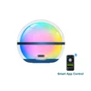 Smart app controlled RGB light sphere, rainbow gradient with clouds & stars, USB-C, Bluetooth connectivity.