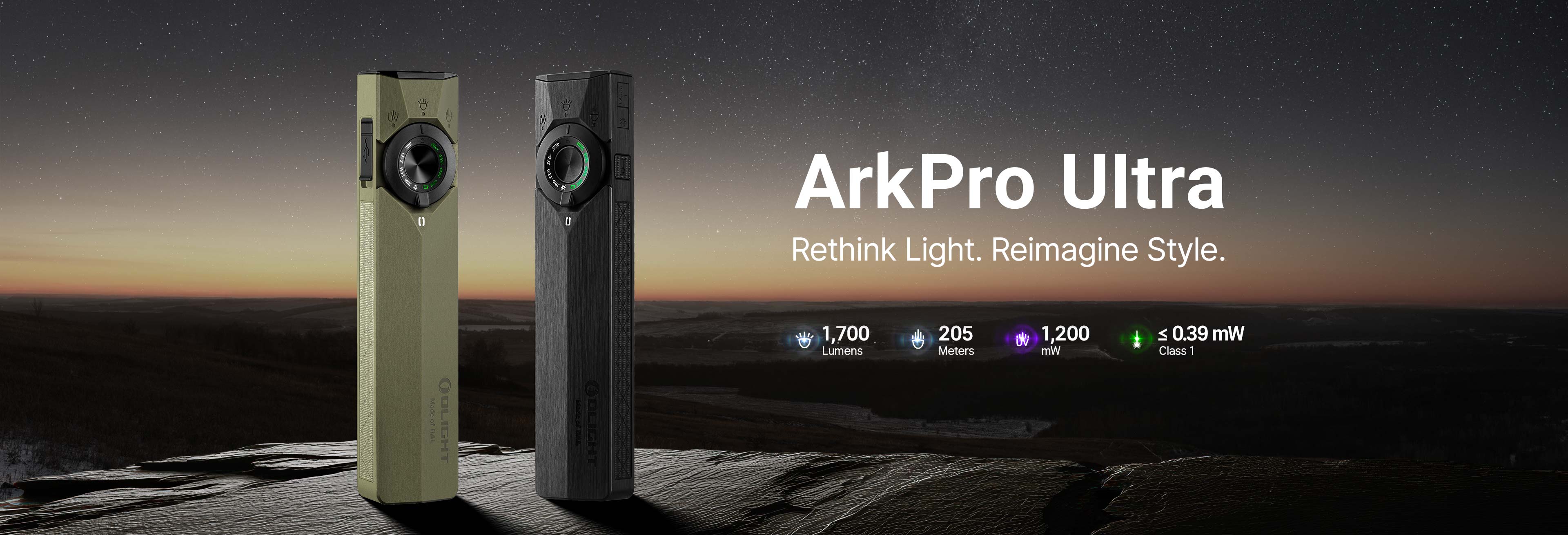 ArkPro Flat EDC Torch 1500 Lumens UV Green Beam USB-C Rechargeable