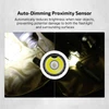 Flashlight auto-dimming proximity sensor reducing brightness near objects inside a bag to prevent heat damage