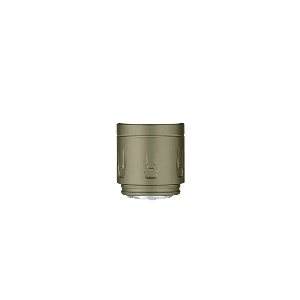 Olight Olive Green Warrior Ultra Flashlight Bezel Head Close Up for Tactical and EDC Use