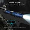 Blue Olight tactical flashlight mounted on a setup as a WML with a remote pressure switch illustration.