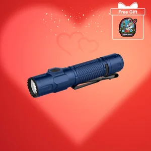 Olight Seeker 4 mini blue flashlight, free gift, rabbit bunny badge, red heart background