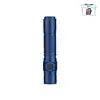Olight Warrior Ultra blue tactical flashlight with textured grip and side switch on a white background